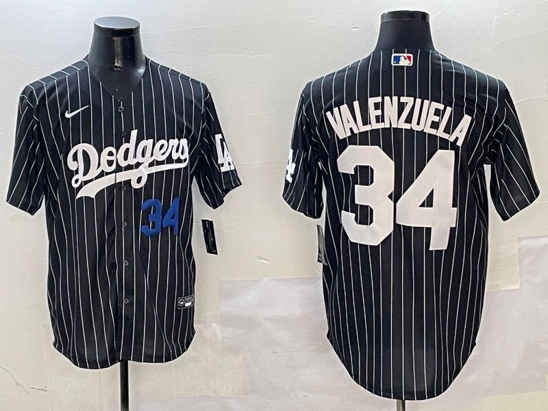 Men Los Angeles Dodgers #34 Valenzuela Black Stripe Jointly Name 2025 Nike MLB Jersey style 9